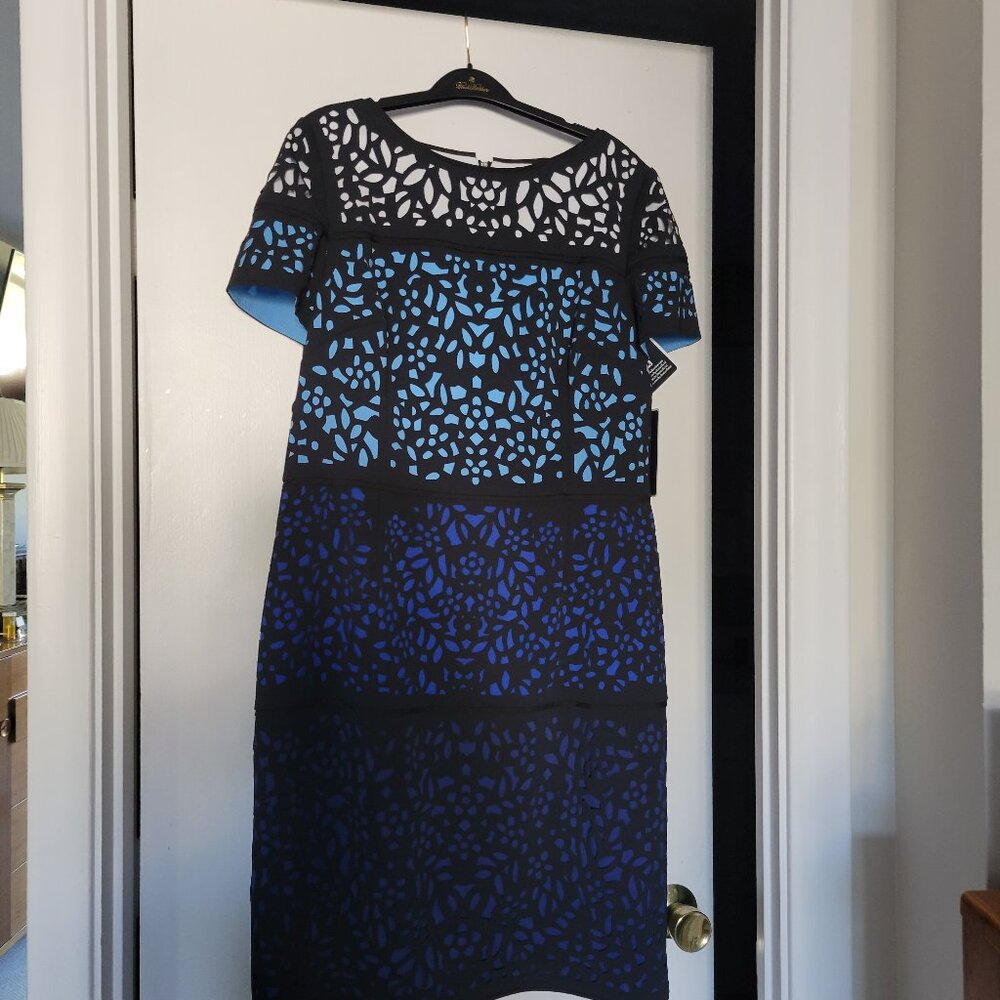 Beautiful Blue with Black laser cut out dress, by Shani
